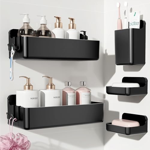 Nieifi Adhesive Shower Shelves, Black, 5 Pieces by Nieifi