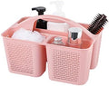 Plastic Portable Shower Caddy Basket with Handle, 3 Compartments, Pink by UUJOLY