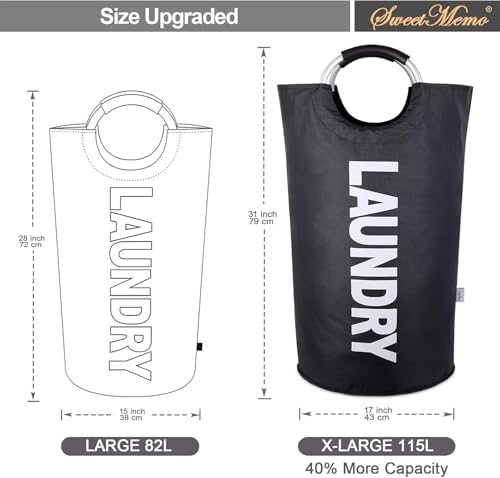 2-Pack Large Laundry Basket, Laundry Hamper Bag with Handles, 115L, Black - Image 3