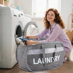 Collapsible Laundry Baskets with Lid, Foldable Clothes Hamper with Reinforced Handles, Sturdy Pop Up Hampers for Laundry, Tear Proof & Easy to Carry Laundry Hamper for Home, Dorm, Travel Grey - Image 2