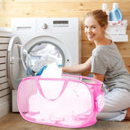 4 Pcs Durable Collapsible Laundry Baskets, Foldable Large Opening Pop Up Laundry Hamper with Pocket, Clothes Hamper with Handles for Laundry, Bathroom, Kids Room, Dorm or Travel Pink - Image 2