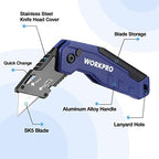 WORKPRO Folding Utility Knife, Quick Change Box Cutter, Blue (Pack of 2) - Image 2