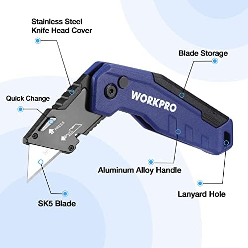 WORKPRO Folding Utility Knife, Quick Change Box Cutter, Blue (Pack of 2) - Image 2