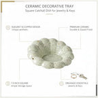 Ceramic Decorative Tray, Square Catchall Dish for Jewelry and Keys, 7.3 Inch Vanity and Entryway Organizer (1 PC) - Image 4