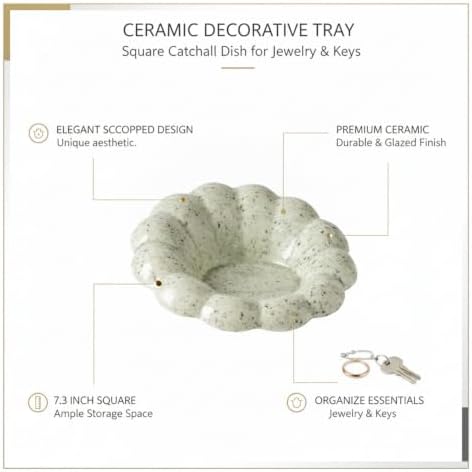 Ceramic Decorative Tray, Square Catchall Dish for Jewelry and Keys, 7.3 Inch Vanity and Entryway Organizer (1 PC) - Image 4