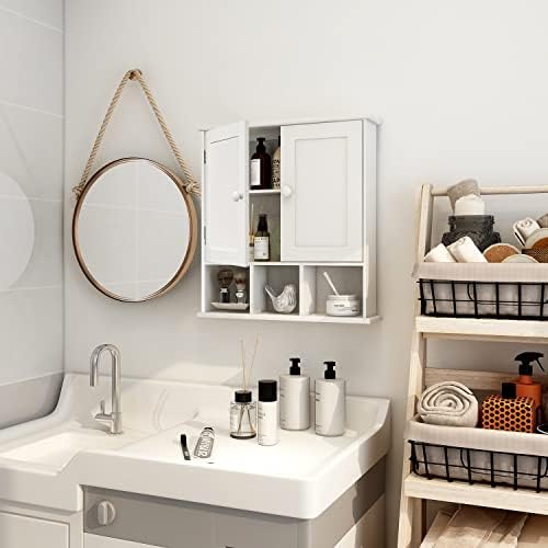 TaoHFE White Bathroom Wall Cabinet with 2 Door Adjustable Shelves - Image 2