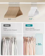 SONGMICS Velvet Hangers 50 Pack, Non-Slip Clothes Hangers, Space-Saving | Suit Hangers with Shoulder Notches, Pants Bar, 360° Swivel Hook, for Closet, Cloud White, BREANNA Collection UCRF029W05 - Image 4