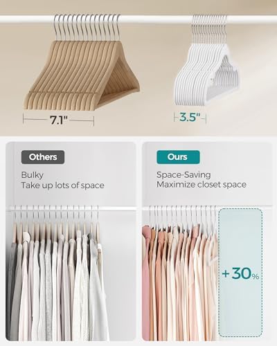 SONGMICS Velvet Hangers 50 Pack, Non-Slip Clothes Hangers, Space-Saving | Suit Hangers with Shoulder Notches, Pants Bar, 360° Swivel Hook, for Closet, Cloud White, BREANNA Collection UCRF029W05 - Image 4