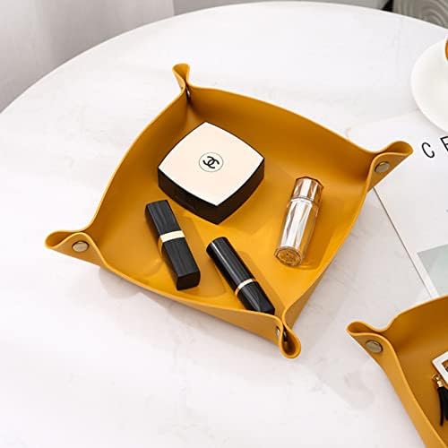 Valet Tray, Leather Tray, Small Catchall Tray, Foldable Jewelry Travel Organizer, Suitable for Travel, Storage, Nightstand, Home or Office (Yellow-S) - Image 5
