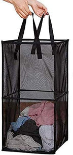 Pop Up Laundry Baskets - Mesh Collapsible Laundry Hampers Storage with Handle - Foldable for Washing Storage, Great for The Kids Room, College Dorm, Travel Organizer (Black/Double Layer) by UNAMAX