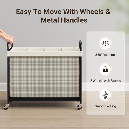 ELYKEN Laundry Hamper 4 Section, 140L Rolling Laundry Sorter with Wheels - Image 4