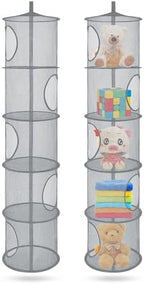 2Pcs Hanging Mesh Space Saver Bags Organizer, Foldable Storage Organizer 5 Compartments Toy Storage Organizer for Kid Room Toys, Gloves,Hats,Socks Storage #Grey - Image 6