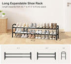 STO STO Long Expandable Shoe Rack 2-Tier, Adjustable Length 33.7”–47.5” Shoe Organizer, Metal Shoes Storage Shelf, Holds Up to 18 Pairs, Non-Slip Feet, for Closet, Entryway, Hallway, Front Door, Black - Image 4