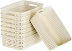 FUCDTEFC White Plastic Basket, 8 Pack Home Organization and Storage Baskets with Handles, Space Saving Woven Organizer Bins Plastic Storage Basket for Organizing Cabinets,Closets, Shelves, Countertops by FUCDTEFC