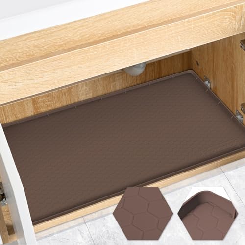 Silicone Under Sink Mat, 28"x22", Waterproof Cabinet Liner, Brown by FORWOS