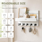 HONJIN Key Holder Wall Mount with Shelf and 5 Sturdy Key Hooks (White) - Image 2