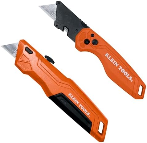 Klein Tools 44312 2-Piece Folding Utility Knife and Slide-Out Knife Set, FLICKBLADE, Retractable with On-Tool Blade Storage, Includes 5 Blades by Unknown