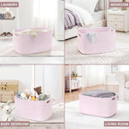 60L Woven Laundry Basket Hamper with Handles, Pink - Image 3