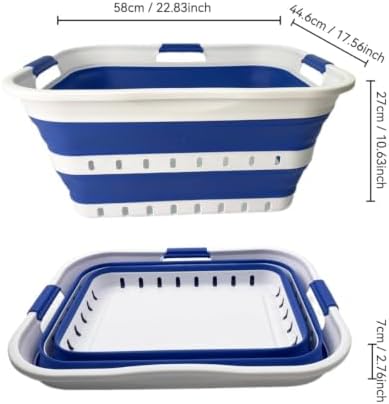 SAMMART 42L (11 gallon) Collapsible Plastic Laundry Basket - Foldable Pop Up Storage Container/Organizer - Space Saving Hamper/Basket (1, Wt/Classic Blue) - Image 3