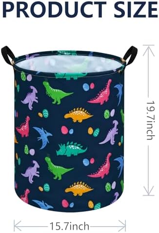 Collapsible Kids Laundry Basket Clothes Hamper, Foldable Storage Organizer Bin, Toy Clothes Storage with Handles for Boys Girls Bedroom, Room Decor Dinosaur - Image 7