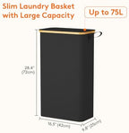 Lifewit 75L Slim Laundry Hamper with Lid and Removable Bag, Black - Image 3