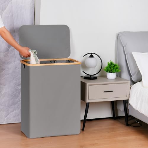 efluky Laundry Hamper 3 Section with lid and 3 Removable Bags, Silver Grey - Image 6