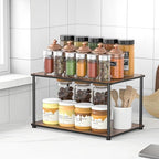 Countertop Spice Rack, Stackable Wood & Metal Pantry Cabinet Shelf Organizer Storage, 2-Tier Multi-Use for Kitchen Bathroom Desktop Home Office, Rustic Brown by Unknown