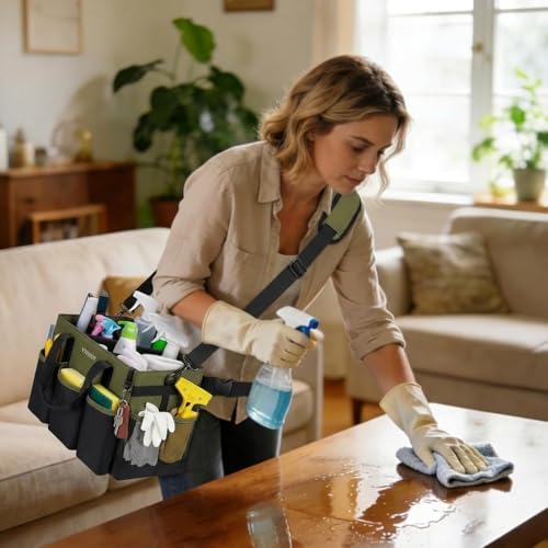 Ytonet Foldable Cleaning Supply Caddy, Wearable Cleaning Tote with Dividers - Image 6