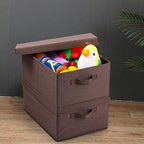 HOONEX Linen Foldable Storage Bins with Lids, 2 Pack, Storage Boxes with Carrying Handles and Sturdy Heavy Cardboard, 16.5" L x 11.8" W x 7.5" H for Shoes, Clothes, Brown - Image 2