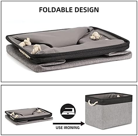 Bidtakay Fabric Storage Baskets with Handles [2-Pack] Large Canvas Organizer 16" X 11.8" X 11.8" Foldable Tall Baskets Rectangular Gift Basket Decorative Storage Bins for Closet, Home(Black&Grey) - Image 6