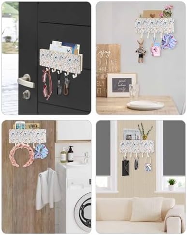 Watercolor Flower Key Holder Wall Mount,Spring Farm Leaf Country Retro Plant White Hanging Mail Organizer with 5 Key Hooks Wall Decorative,Adhesive Key Rack with Shelf for Kitchen Entryway Decor - Image 6