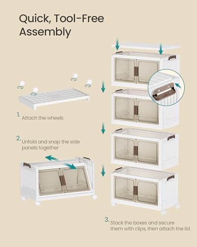 SONGMICS 58QT stackable storage bins with 1 Lid, 4-Tier Foldable Bins - Image 4