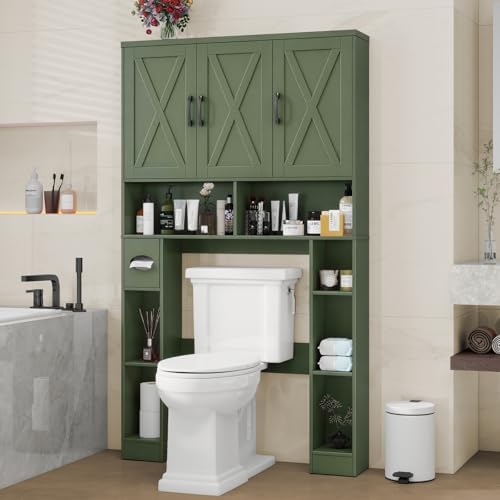 Vabches Over The Toilet Storage Cabinet with 3 Barn Doors.Green - Image 6