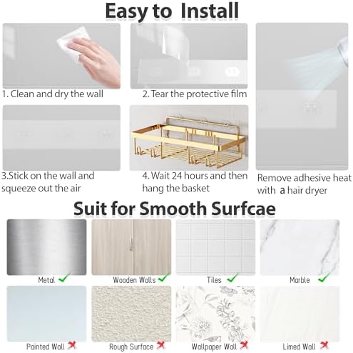 Liuoud 5 Pack Shower Caddy for Inside Shower, Gold Bathroom Storage Decor - Image 7