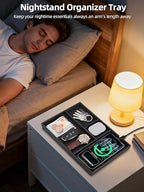 Valet Tray, Built-in Wireless Chargers, PU Leather Nightstand Organizer - Image 4