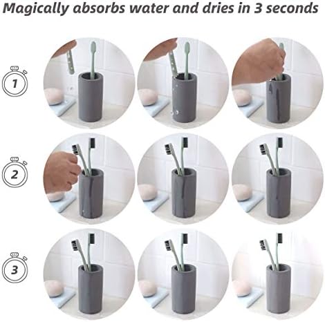 Fast-Drying Diatomite Toothbrush Holder - Bathroom Countertop Organizer Stand for Toothpaste, Makeup Brushes, Razors & Accessories (Dark Grey) - Image 4