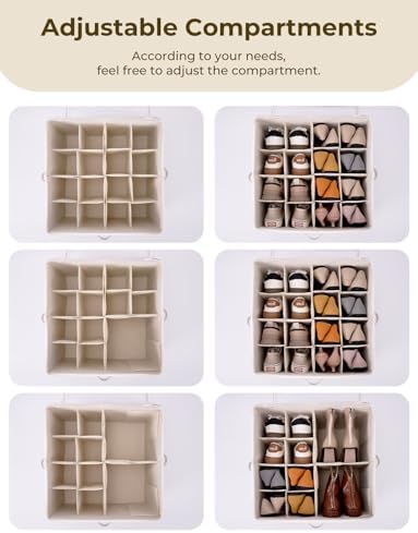 StorageWorks Shoe Organizer for Closet, Fits up to 16 Pairs, Shoe Cubby Storage Containers with Adjustable Dividers and Clear Cover, Khaki and Beige Stripes - Image 4