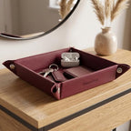 UnionBasic Small Jewelry Tray for Rings Watches Earrings, Entryway Catchall Caddy for Coins Keys Change, Nightstand Bedside Valet Holder, Trays for Electronic Gadgets, Lychee Burgundy - Image 4