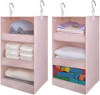 GRANNY SAYS 3-Shelf Hanging Closet Organizer, Foldable Storage, Pink | 33 lb Capacity, No-Sag Support, Keeps Clothes Neat, Folds Flat, Fits RV, Dorm & Small Closets, 2 Pack by GRANNYSAYS