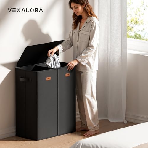 150L Double Laundry Hamper With Lid, Large Clothes Hampers with Removable Bag, Laundry Hamper 2 Section for Bathroom, Bedroom, Laundry Room, Dorm, Black - Image 2