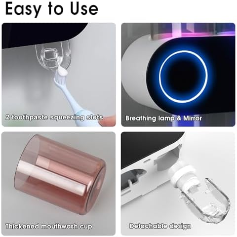 iHave UV Toothbrush Sanitizer Holder Wall Mount Toothpaste Dispenser, 2-Cup - Image 4