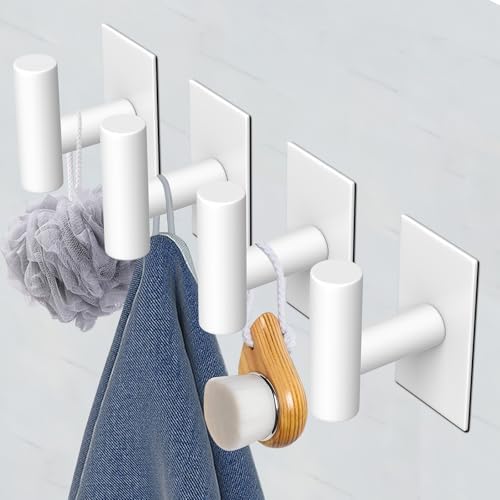 VAEHOLD Wall Towel Hooks, Heavy Duty Sticky Holder Waterproof Towel Hooks for Hanging Coat, Clothes, Closet Hook Wall Mount for Kitchen (White, 2 Pack) - Image 4