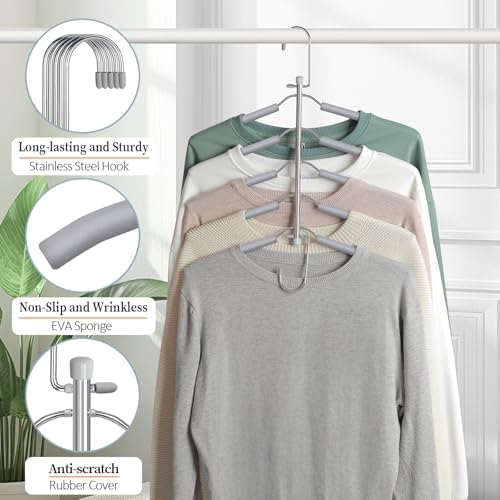 Space Saving Shirt Hanger 5 in 1 Non Slip Coat Hanger Grey 2 Pack | Multi Shirt Hanger, Stainless Steel, Eva Foam Padded, 2 Ways to Hang, Easy Access, Wrinkle Free, Closet Space Saver - Image 6