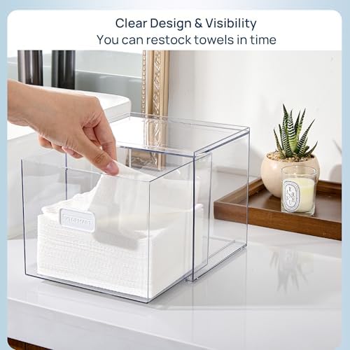 Vtopmart Disposable Facial Towels Holder,Clear Storage Drawer Compatible with Clean Skin Club Towel XL,Acrylic Box Hold 50 Count,Stylish and Functional Bathroom Accessory for Coutertop Organization - Image 4