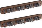 OUTNILI 2 Pack Mop Broom Holder Wall Mount - Wood Broom Mop Hanger - Wall Mounted Garden Tool Rack Organizer for Closet Garage Laundry Room Farmhouse Rustic Kitchen Decor With 4 Slots & 4 Hooks by OUTNILI
