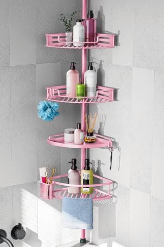 HAMITOR Corner Shower Caddy, 4 Tier Adjustable Bathroom Organizer - Pink by HAMITOR