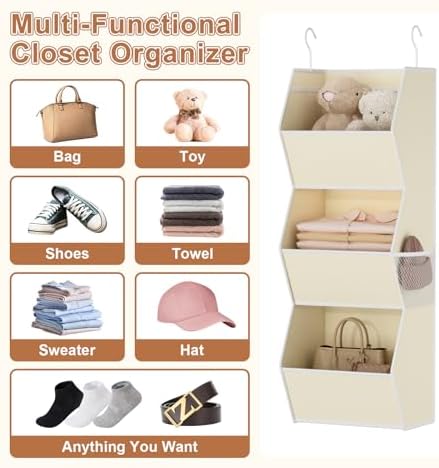 Hanging Closet Organizers and Storage for Kids Room Organization, 3 Tiers | Hanging Closet Shelves for Underwear Swimsuit Storage, Hanging RV Closet Organizers and Storage Camper Closet Organizer Beige - Image 5