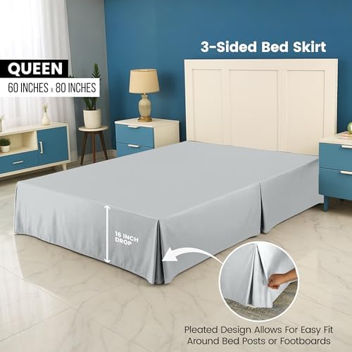 Queen Bed Skirt, Hides Under-Bed Storage 16 Inch Drop, Pleated, Light Grey - Image 2