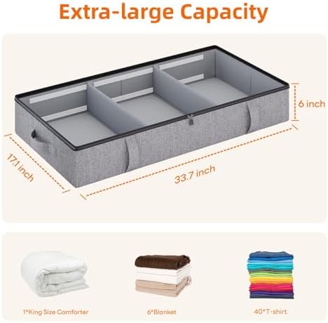 Side-Supported Underbed Storage Containers, 6 Inch 60L Clothes Storage Bin | Underbed Storage Bin with Sturdy Sidewalls, Closet Organizer for Clothes, Blankets, Seasonal Items, Linen Gray, 2 Pack - Image 5