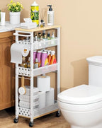 OKZEST Slim Bathroom Organizers and Storage Cart with Toilet Paper Holder by OKZEST